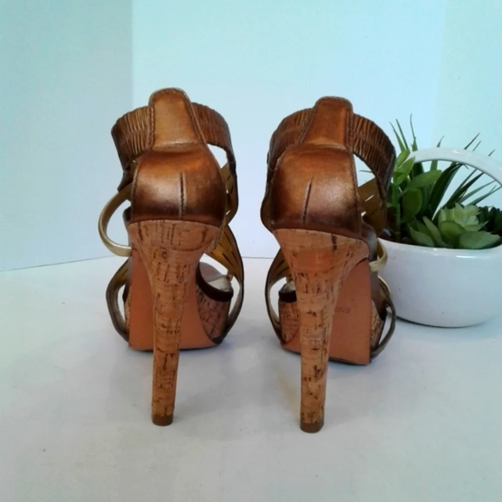 DVF metallic gold bronze leather sandals